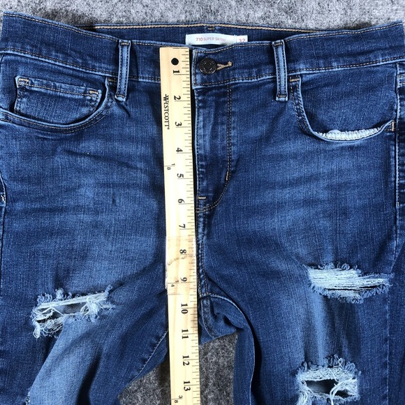 Levis 710 Super Skinny Jeans Womens 32 Blue Distressed Medium Wash Stretch Denim - Picture 8 of 16